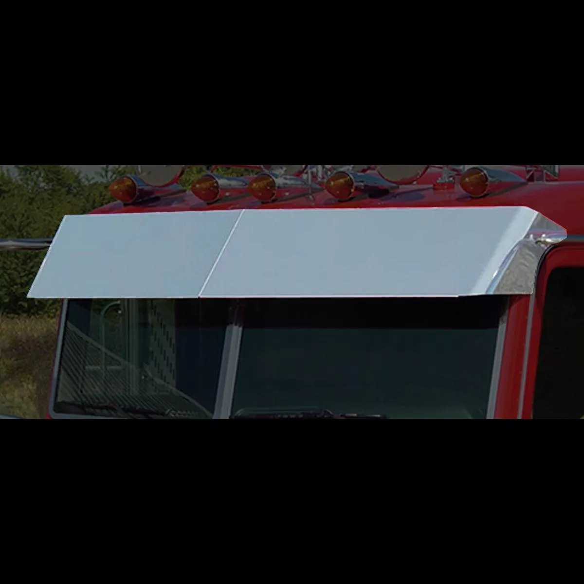 05-peterbilt-flat-top-13-5-blind-mount-drop-visor-w-cab-mounted-mirrors '05 Peterbilt Flat-Top 13.5 Blind Mount Drop Visor w Cab Mounted Mirrors